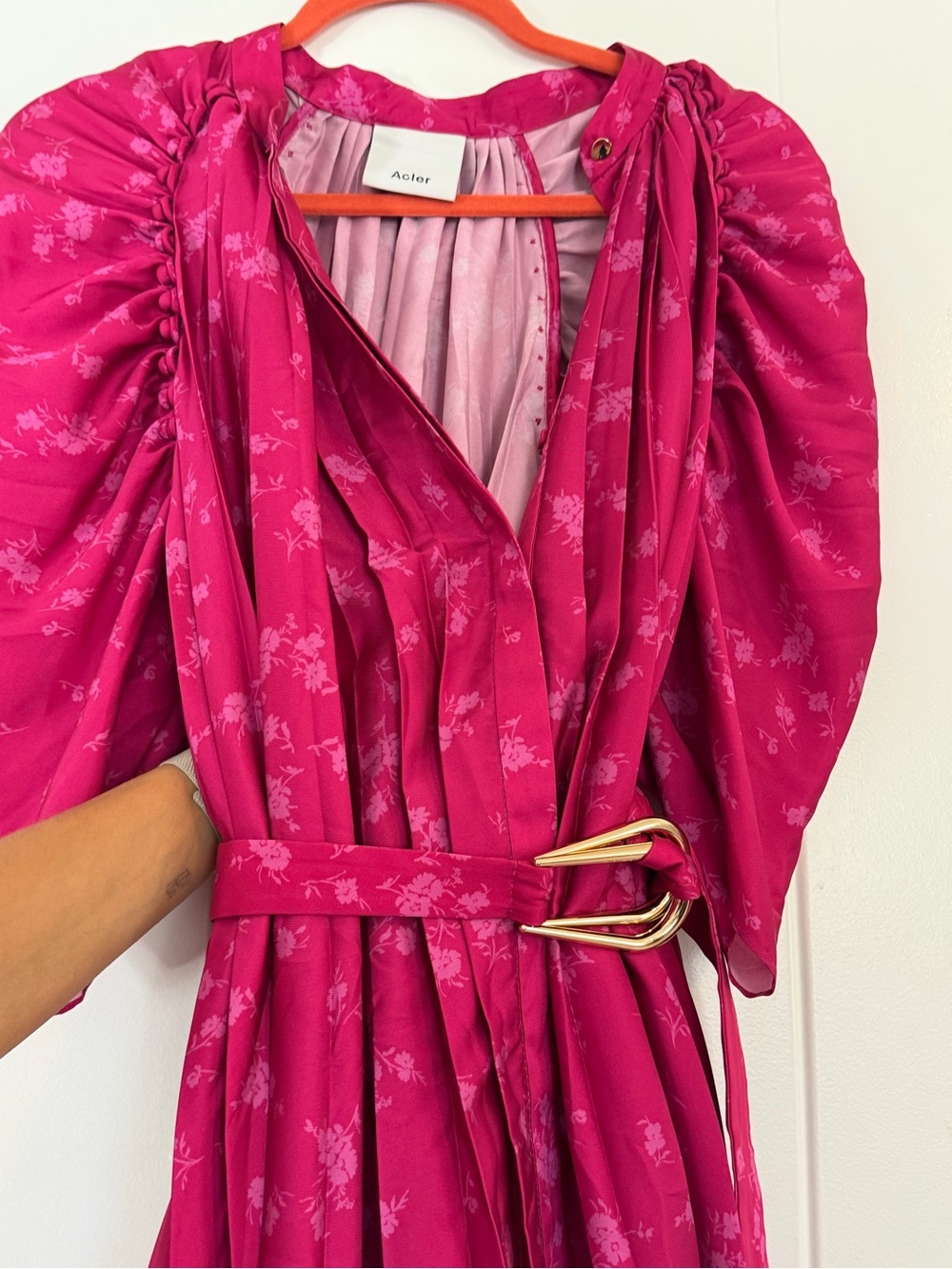 Acler Silk Pink Floral Jacquard Belted Midi Dress